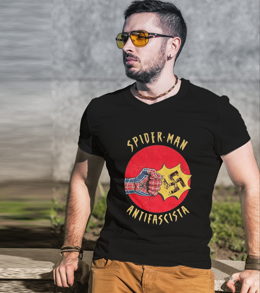 Spider Man Antifascista Punch Kapow Comic Book T-Shirt