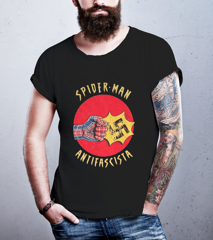 Spider Man Antifascista Punch Kapow Comic Book T-Shirt