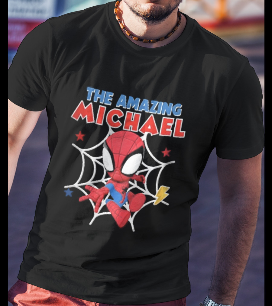 The Amazing Michael Spider Man Cartoon Web Stars Lightning Bolt T-Shirt