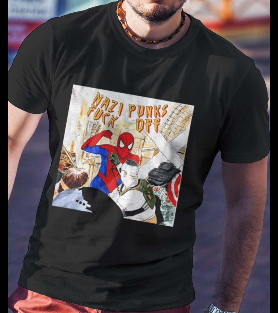 Nazi Punks Fuck Off Spiderman Characters Beating Minneapolis Police Pointing Meme T-Shirt