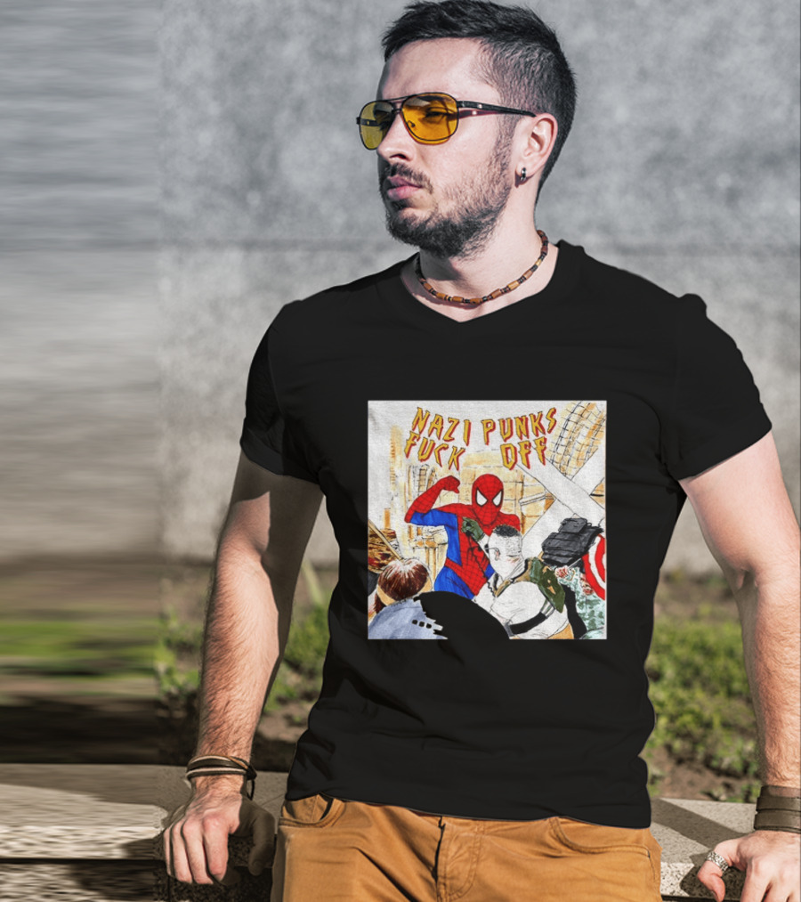 Nazi Punks Fuck Off Spiderman Characters Beating Minneapolis Police Pointing Meme T-Shirt