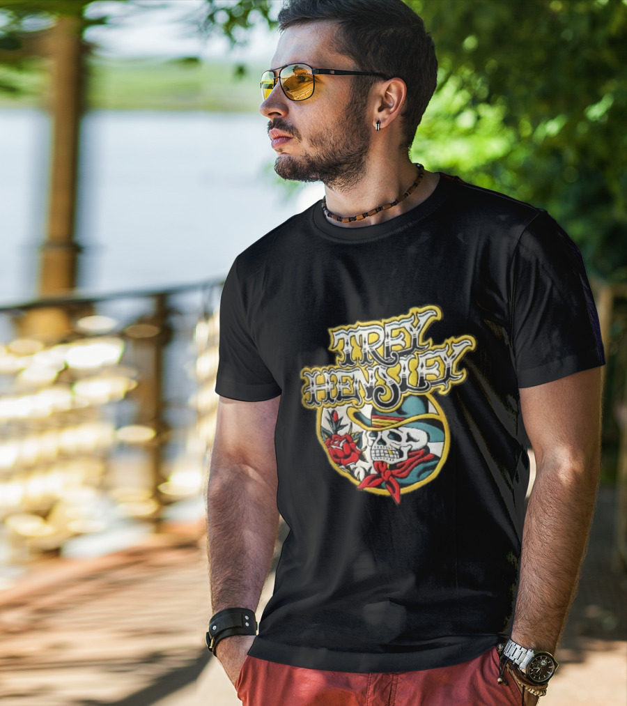 Trey Hensley Skeleton Cowboy Red Rose Traditional Tattoo T-Shirt