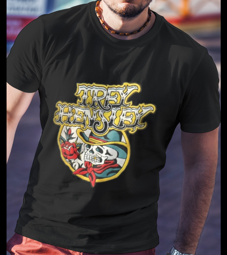 Trey Hensley Skeleton Cowboy Red Rose Traditional Tattoo T-Shirt