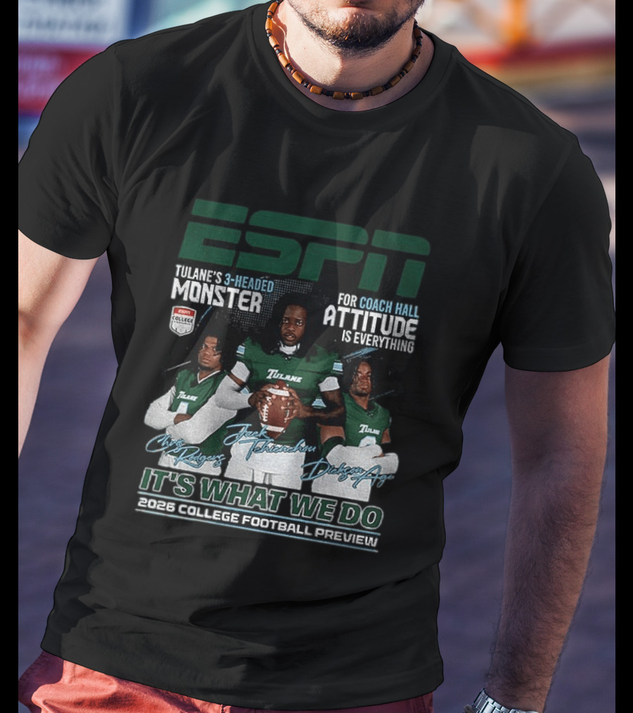 ESPN Tulane's 3 Headed Monster Chris Rodgers Jack Tehienchou Dickson Agu College Football Preview T-Shirt