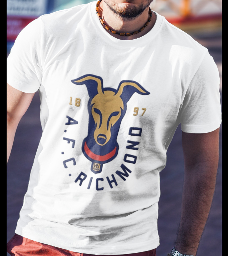 AFC Richmond 1897 Blue And Gold Greyhound Dog Head With Red Collar T-Shirt