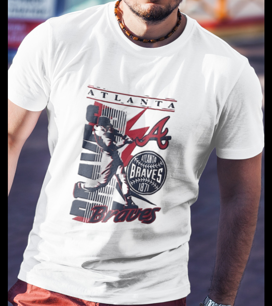 Atlanta Braves 1871 Baseball Batter Swinging Red Lightning Classic MLB T-Shirt