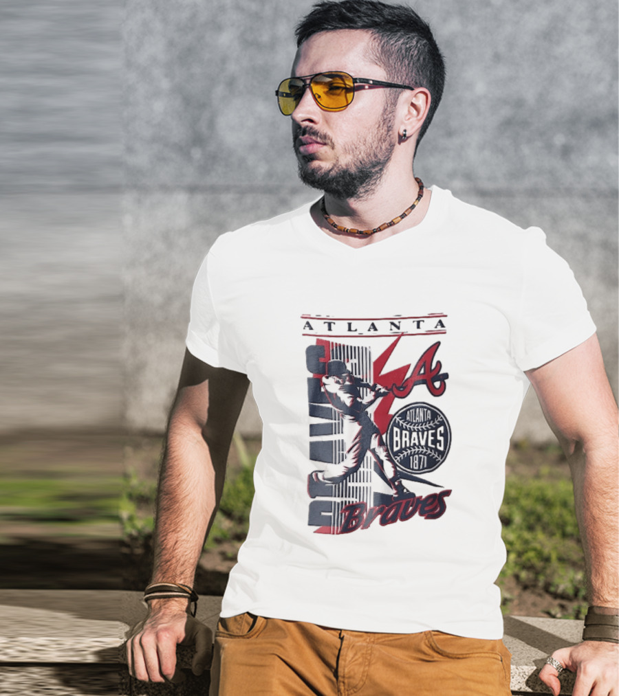 Atlanta Braves 1871 Baseball Batter Swinging Red Lightning Classic MLB T-Shirt