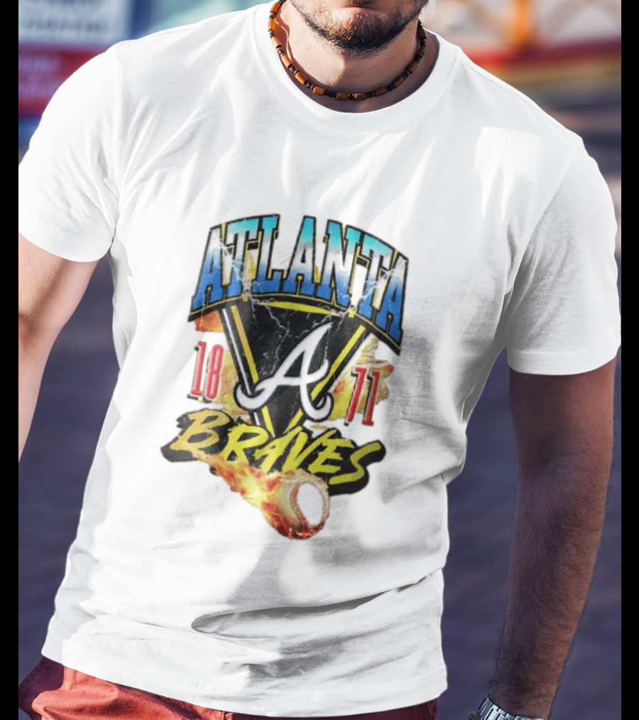 Atlanta Braves 1871 Vintage Flaming Baseball Lightning Triangle T-Shirt