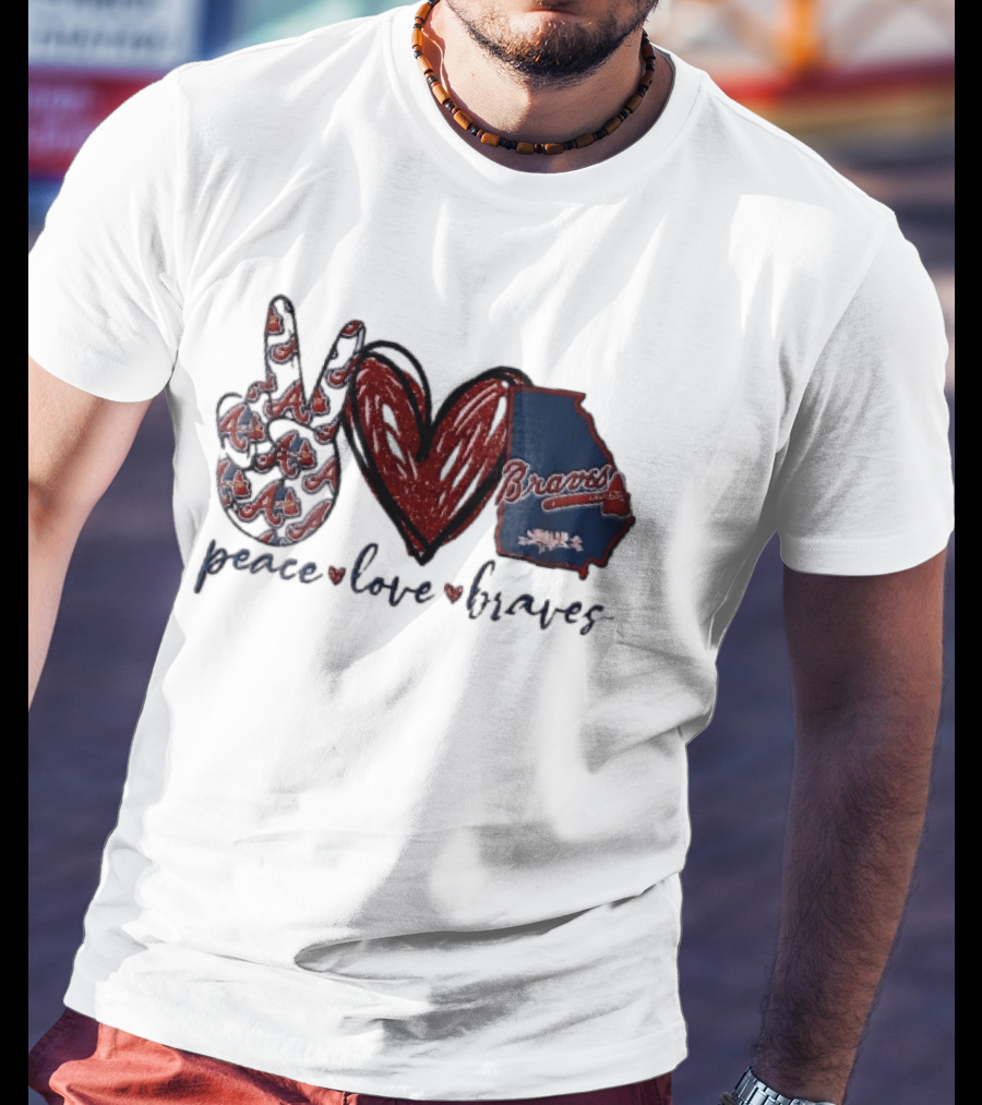 Peace Love Braves Hand Red Glitter Heart Georgia Map T-Shirt