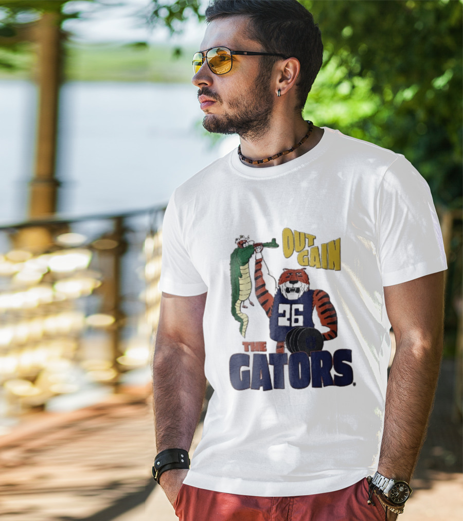 Auburn Tigers Out Gain The Gators Cartoon Weightlifting Alligator NCAA T-Shirt