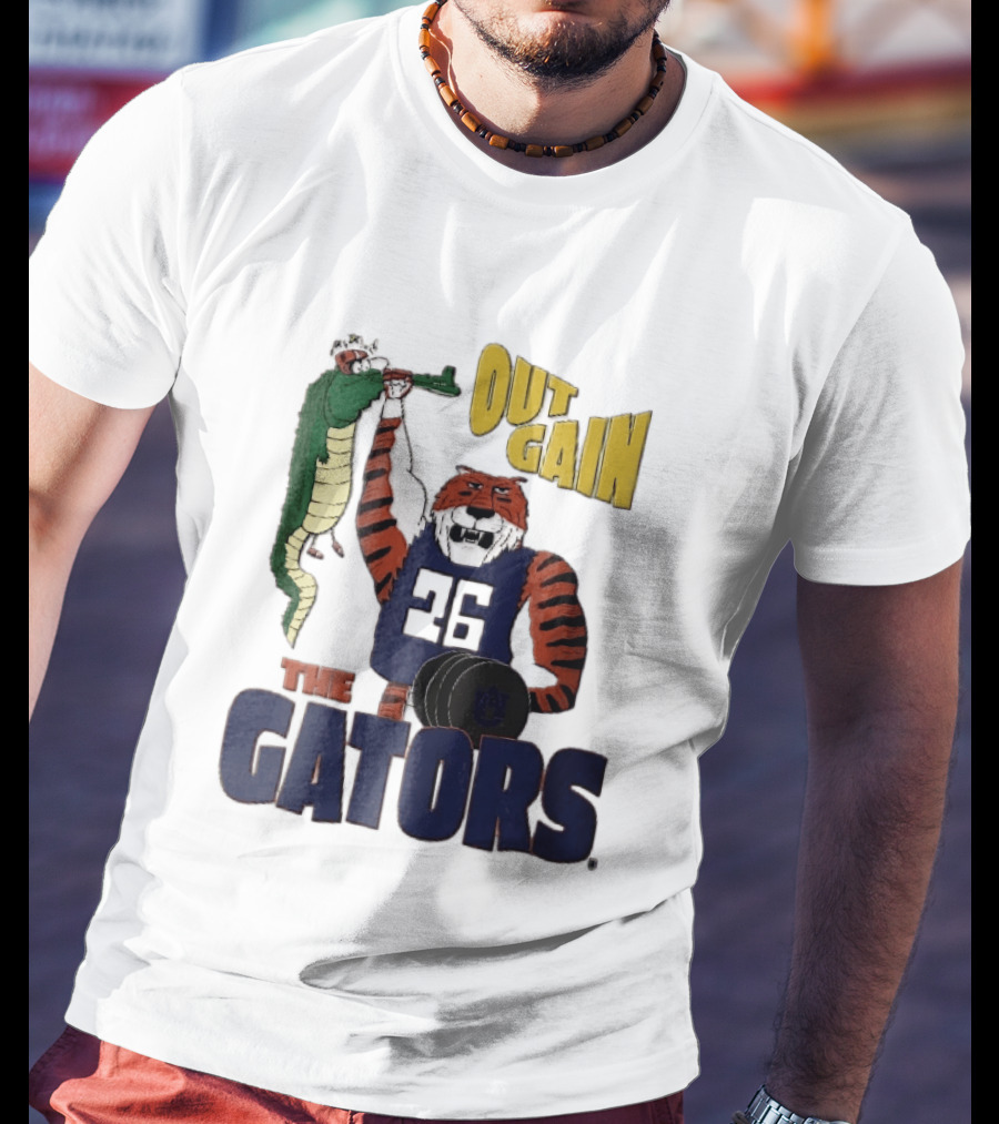 Auburn Tigers Out Gain The Gators Cartoon Weightlifting Alligator NCAA T-Shirt
