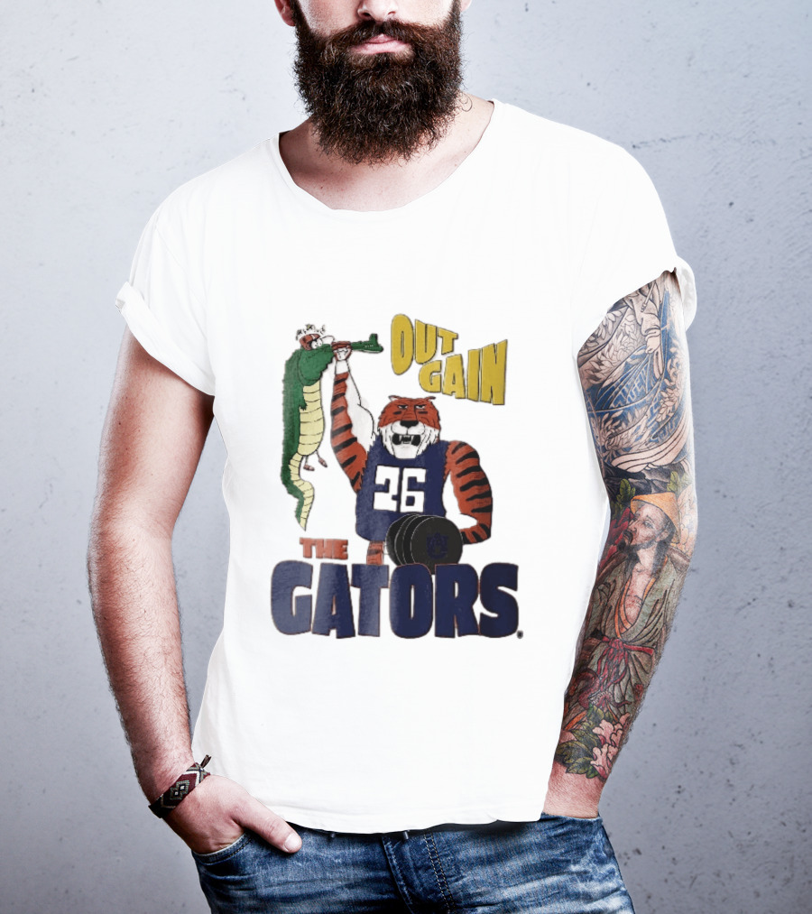 Auburn Tigers Out Gain The Gators Cartoon Weightlifting Alligator NCAA T-Shirt