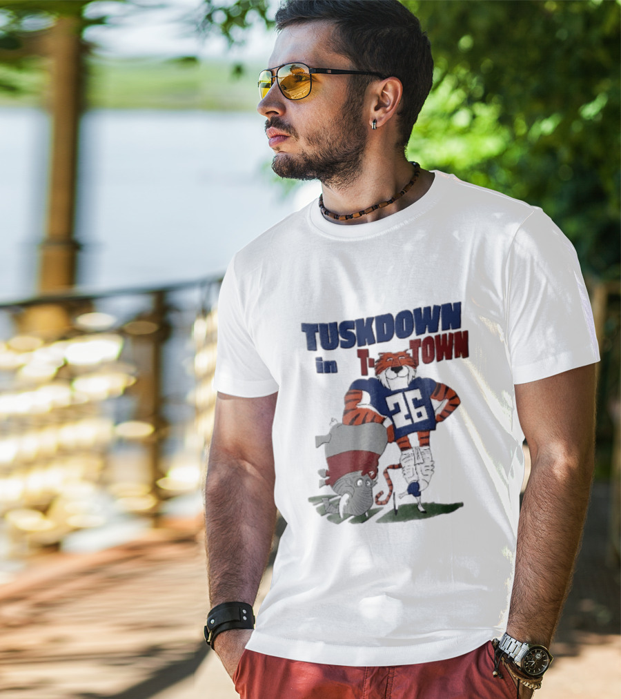 Tuskdown In Town Auburn Tigers NCAA Cartoon Elephant T-Shirt