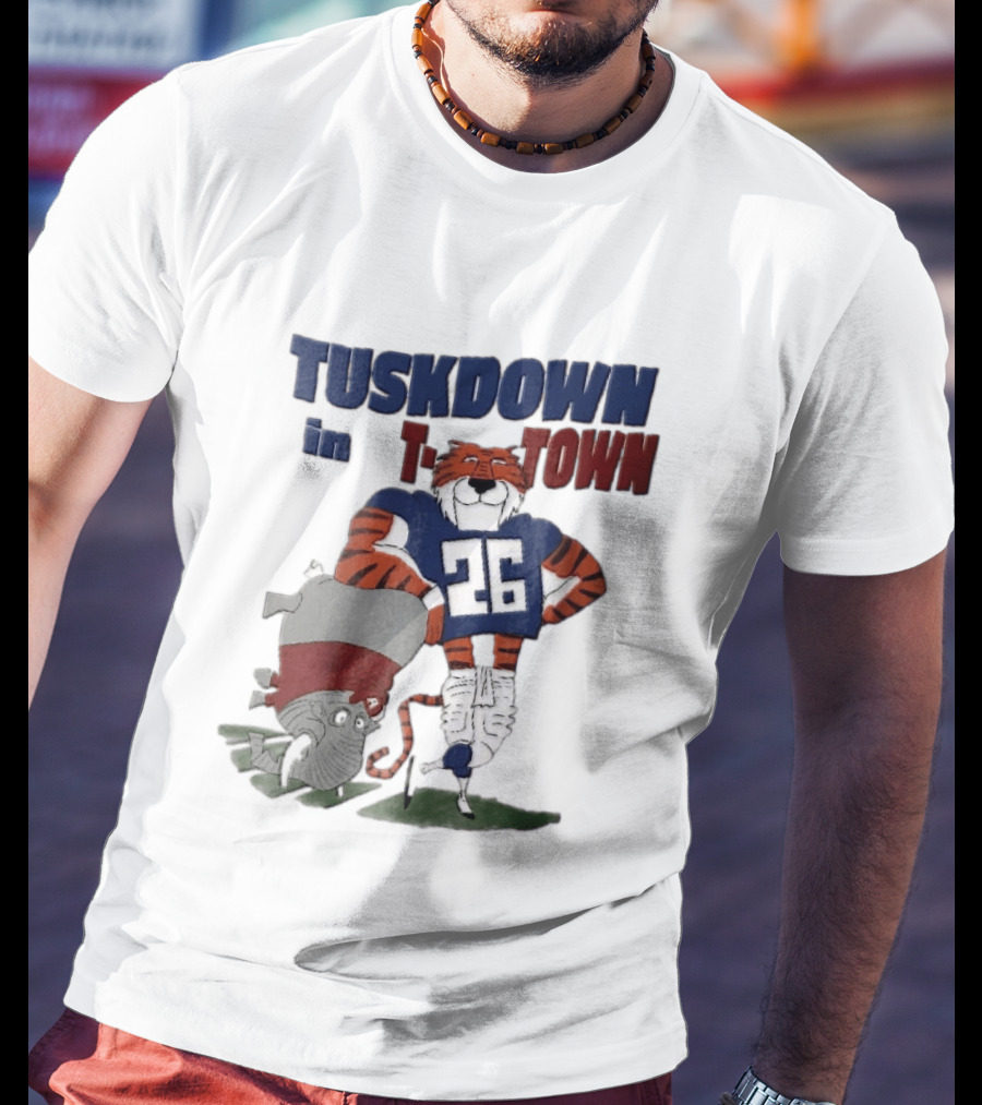 Tuskdown In Town Auburn Tigers NCAA Cartoon Elephant T-Shirt
