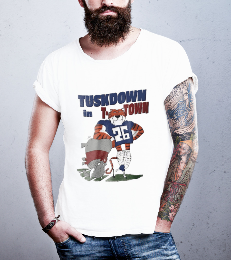 Tuskdown In Town Auburn Tigers NCAA Cartoon Elephant T-Shirt