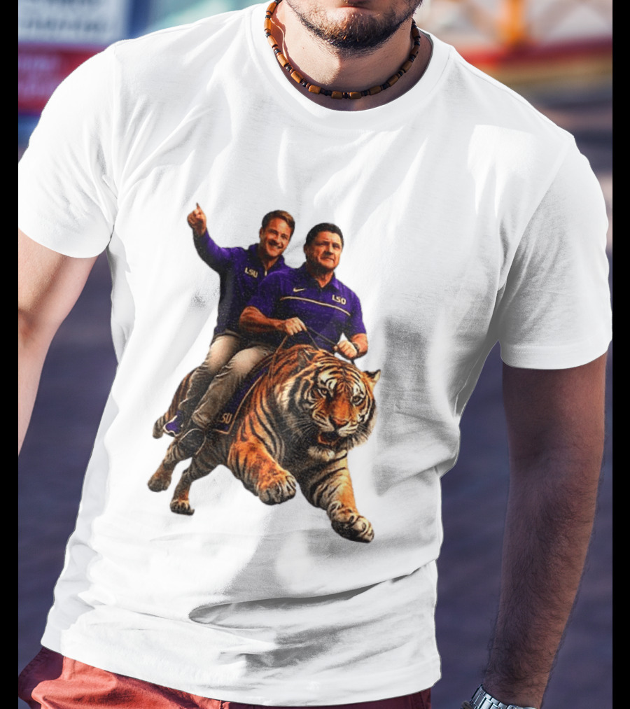Bayou Brothers Tiger Riding LSU Coach Ed Orgeron Vs Kim Mulkey T-Shirt