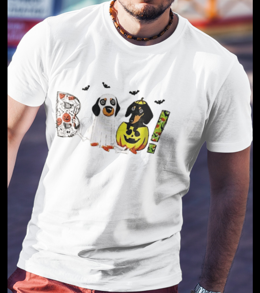 Boo Halloween Cartoon Dachshunds Ghost Costume Pumpkin T-Shirt