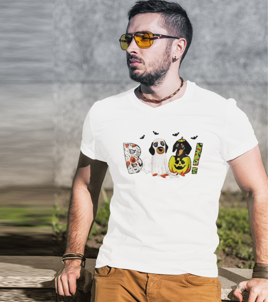 Boo Halloween Cartoon Dachshunds Ghost Costume Pumpkin T-Shirt