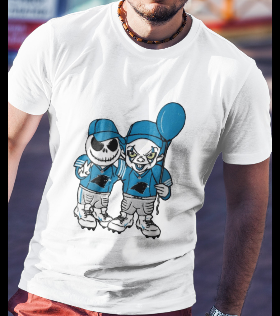 Carolina Panthers Jack Skellington Pennywise Blue Balloon Cartoon T-Shirt