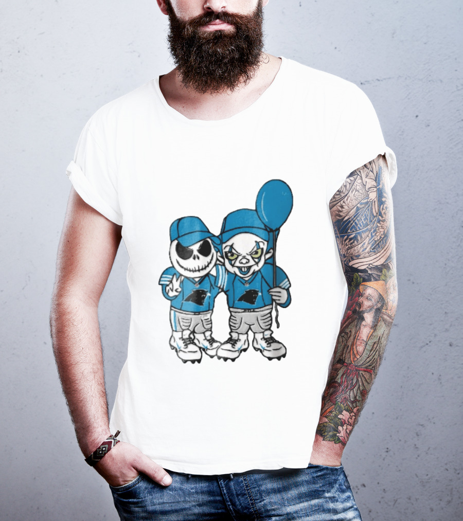 Carolina Panthers Jack Skellington Pennywise Blue Balloon Cartoon T-Shirt