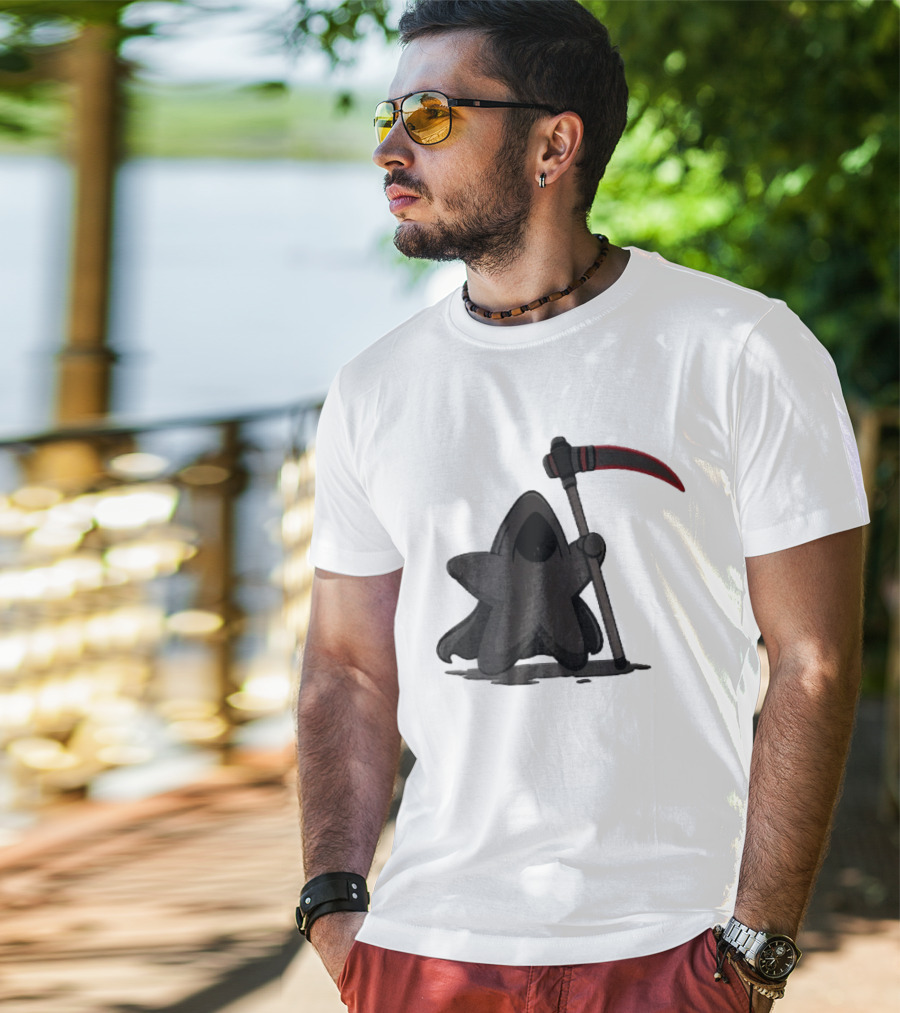 Cartoon Star Grim Reaper Cloak Red Lightsaber Scythe T-Shirt