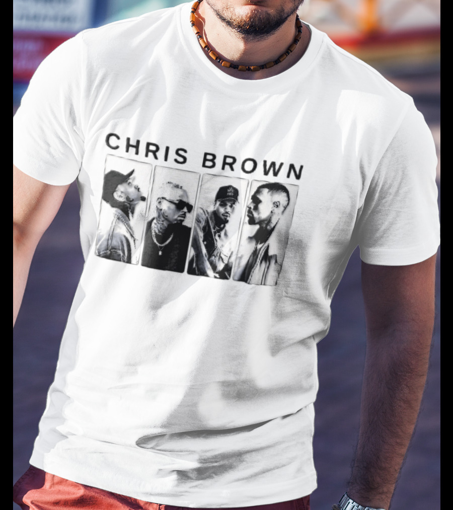 Chris Brown Four Panel Black White Photo T-Shirt
