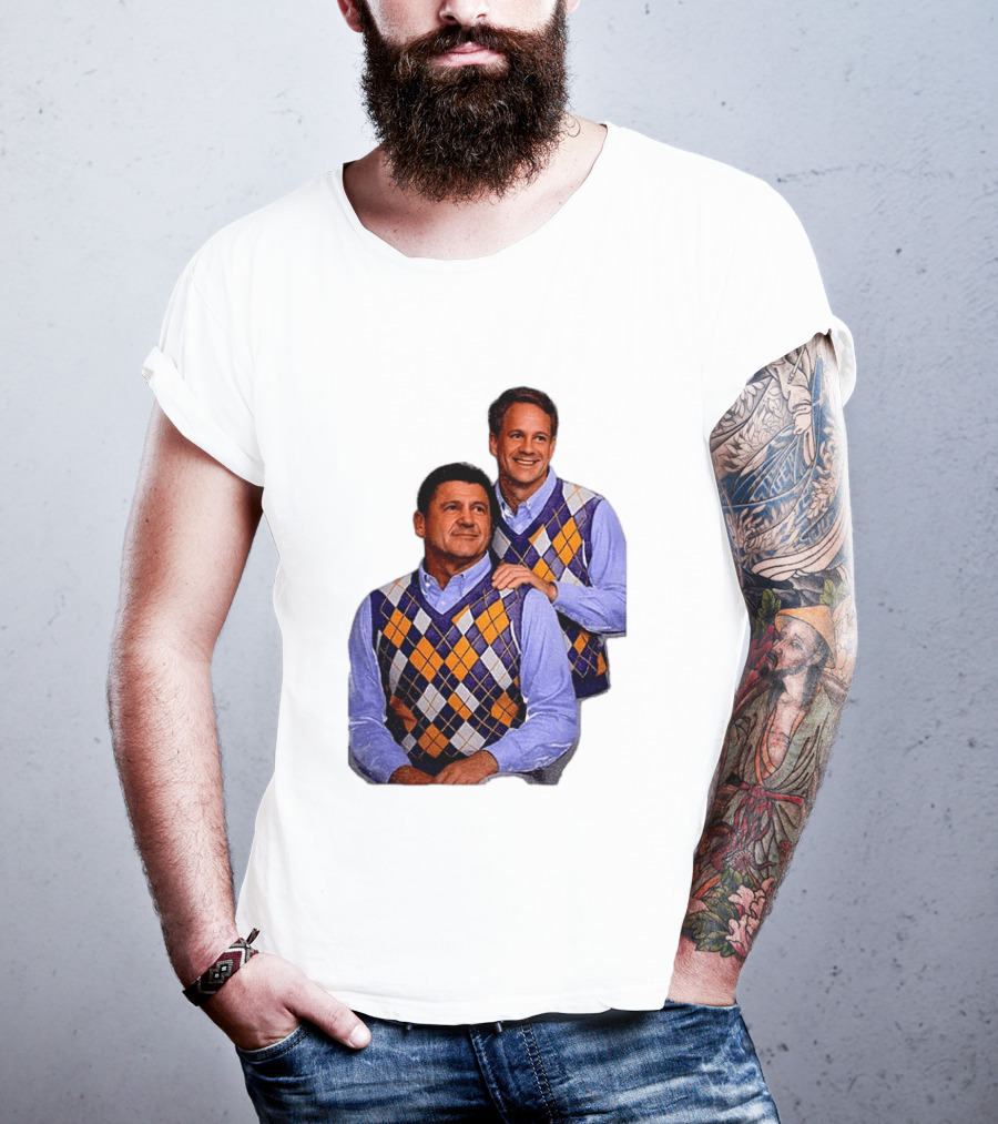 LSU Tigers Ed Orgeron Vs Kim Mulkey Argyle Sweater Coaches T-Shirt