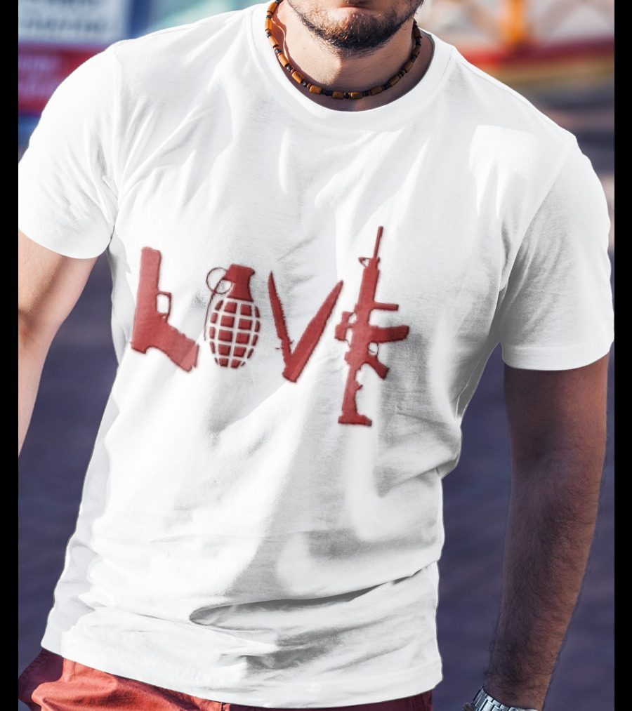 Love Red Pistol Grenade Knife Assault Rifle Weapons T-Shirt