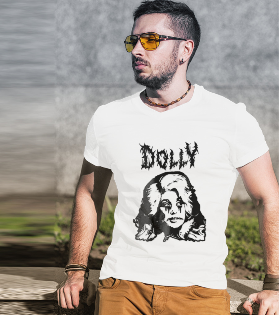 Dolly Parton Corpse Paint Bouffant Halftone Caricature T-Shirt