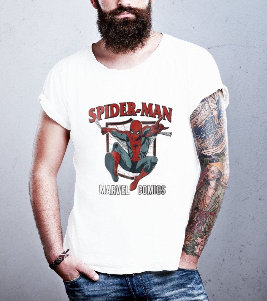 Spider Man Marvel Comics Crouching Web Shield Pose T-Shirt