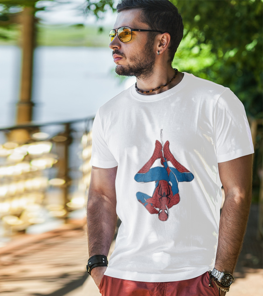 Marvel Spider Man Upside Down Hanging Web Cartoon T-Shirt