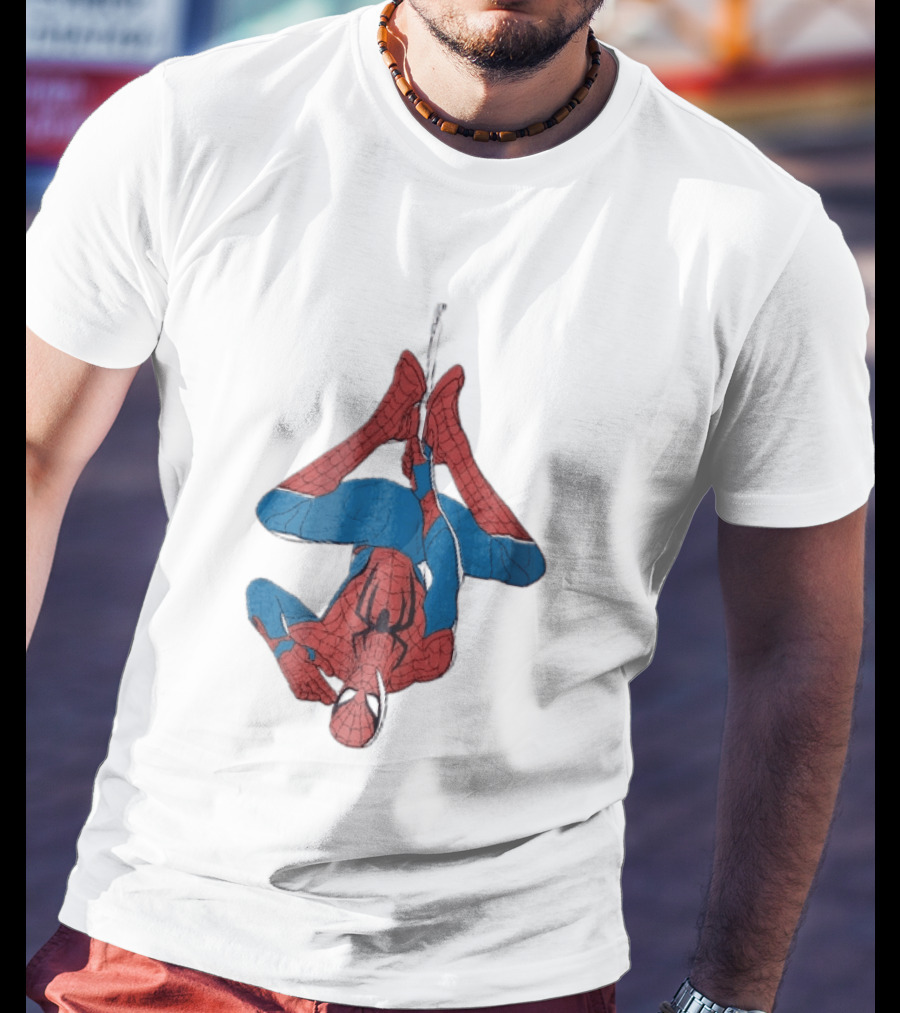 Marvel Spider Man Upside Down Hanging Web Cartoon T-Shirt