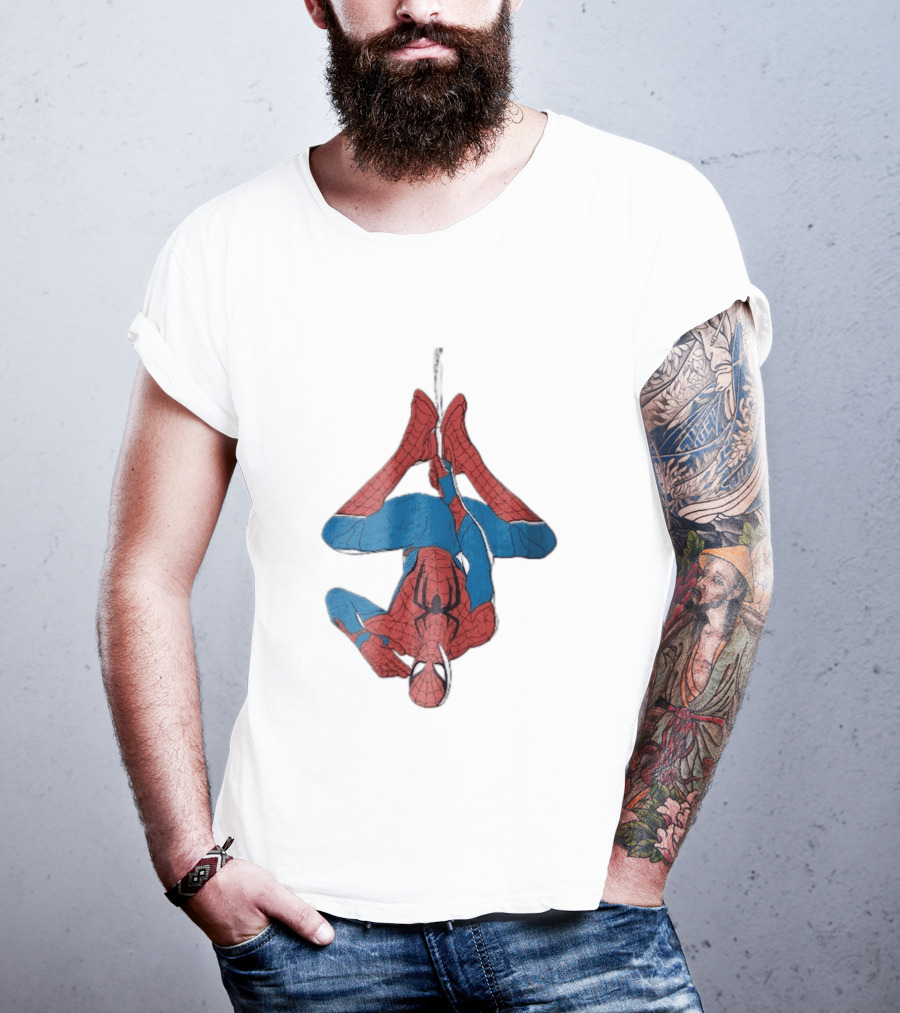 Marvel Spider Man Upside Down Hanging Web Cartoon T-Shirt