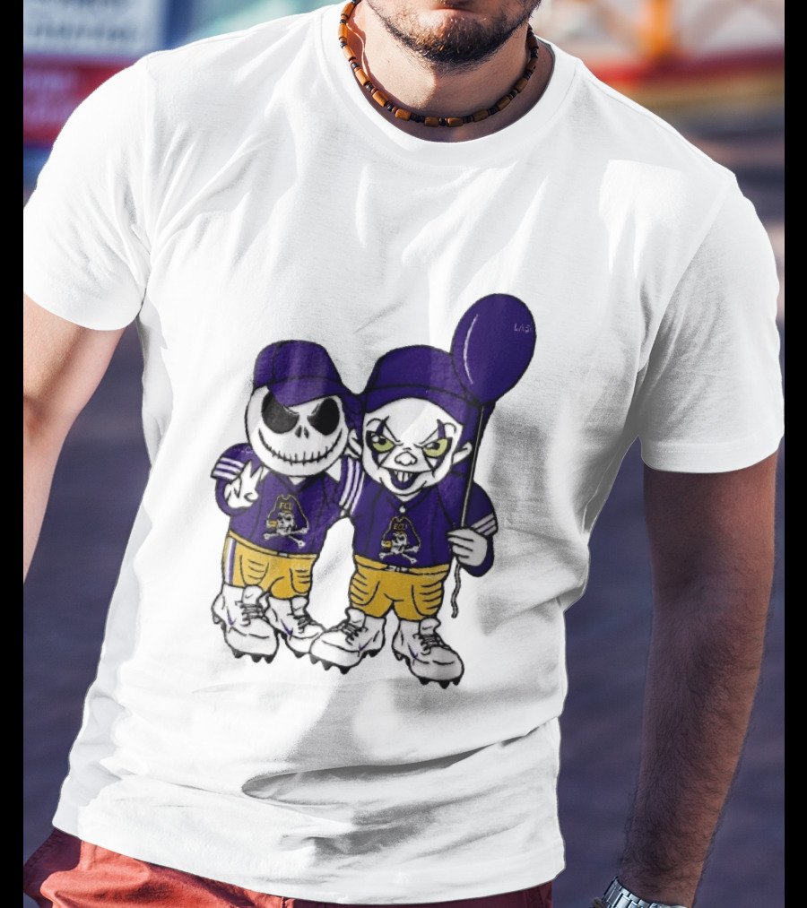 East Carolina Pirates NCAA Jack Skellington Pennywise Clown Purple Balloon T-Shirt