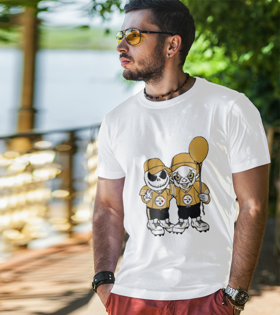Pittsburgh Steelers Jack Skellington Pennywise Yellow Balloon NFL Cartoon Duo T-Shirt