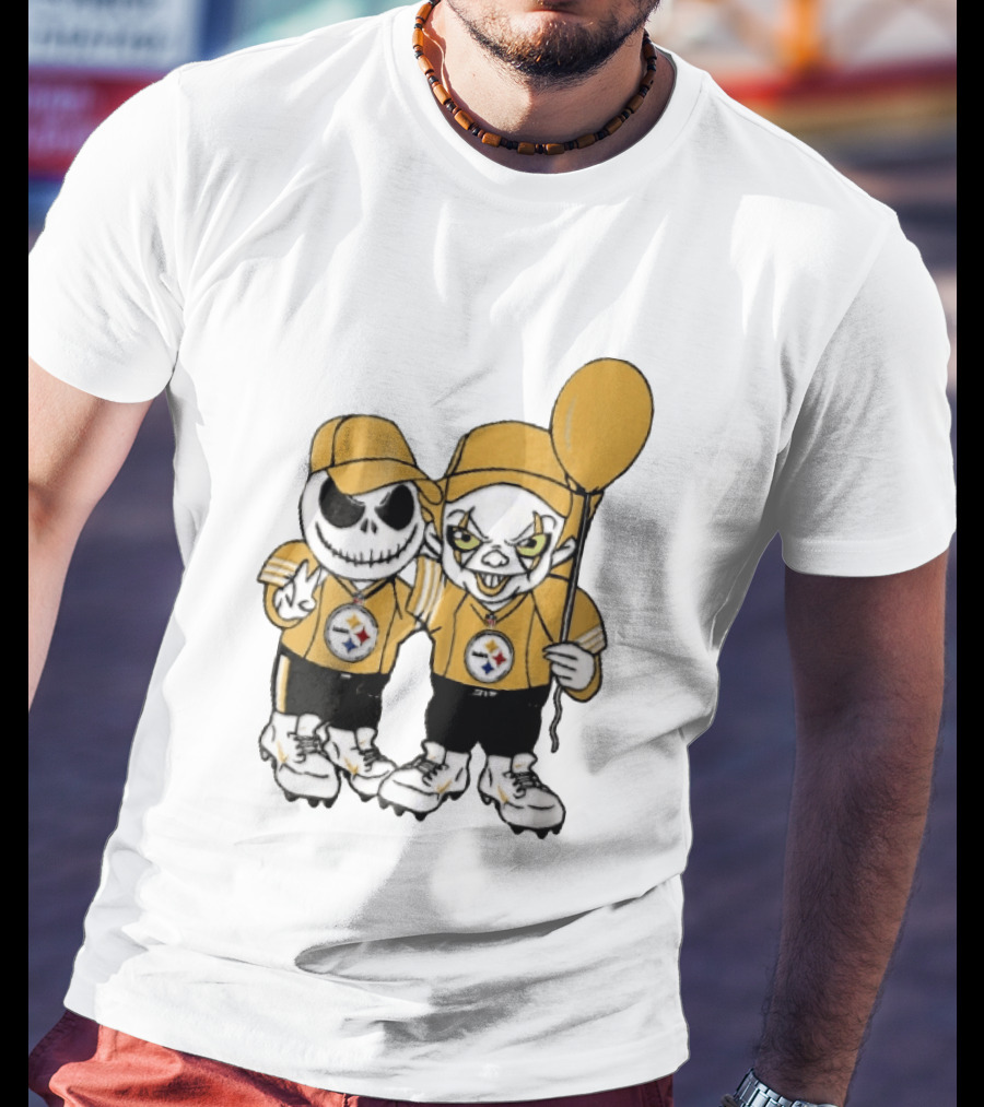 Pittsburgh Steelers Jack Skellington Pennywise Yellow Balloon NFL Cartoon Duo T-Shirt