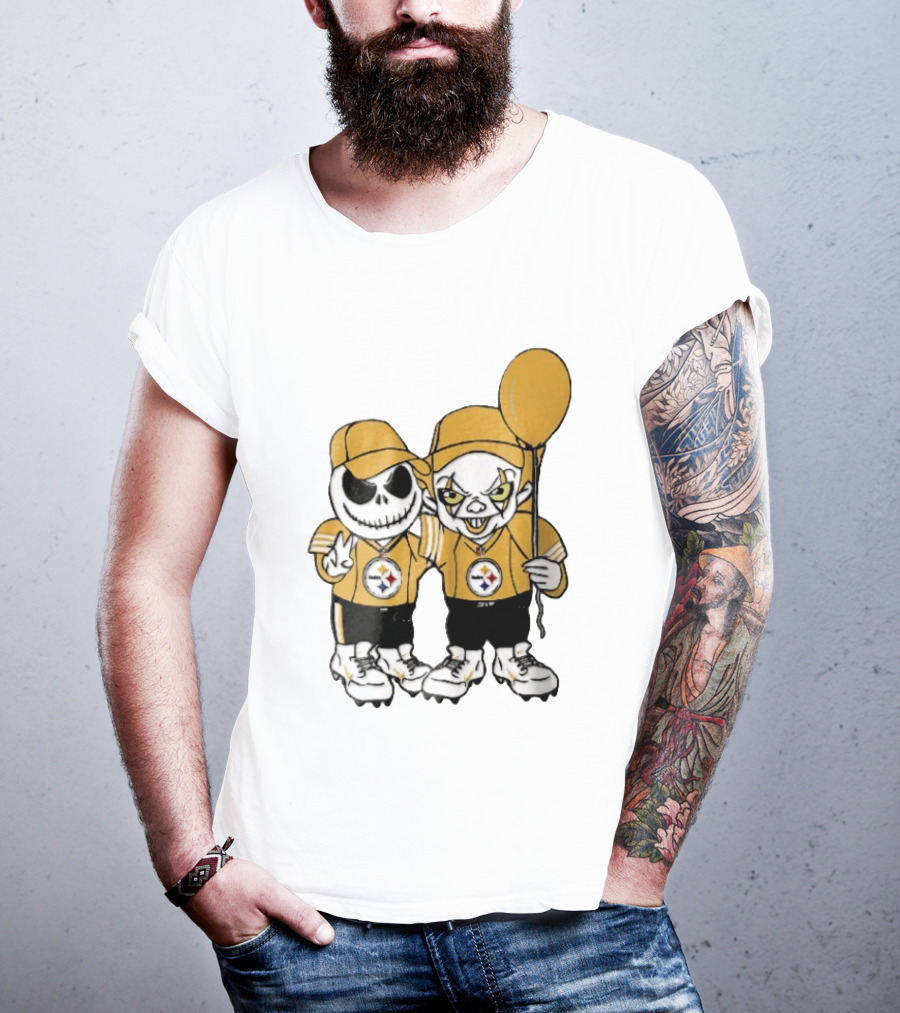 Pittsburgh Steelers Jack Skellington Pennywise Yellow Balloon NFL Cartoon Duo T-Shirt