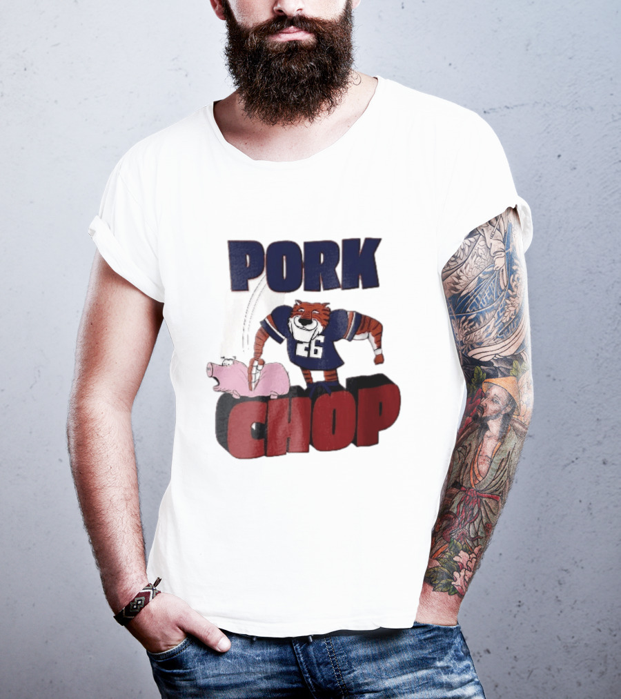 Pork Chop Cartoon Tiger 26 Football Player Hitting Pig T-Shirt
