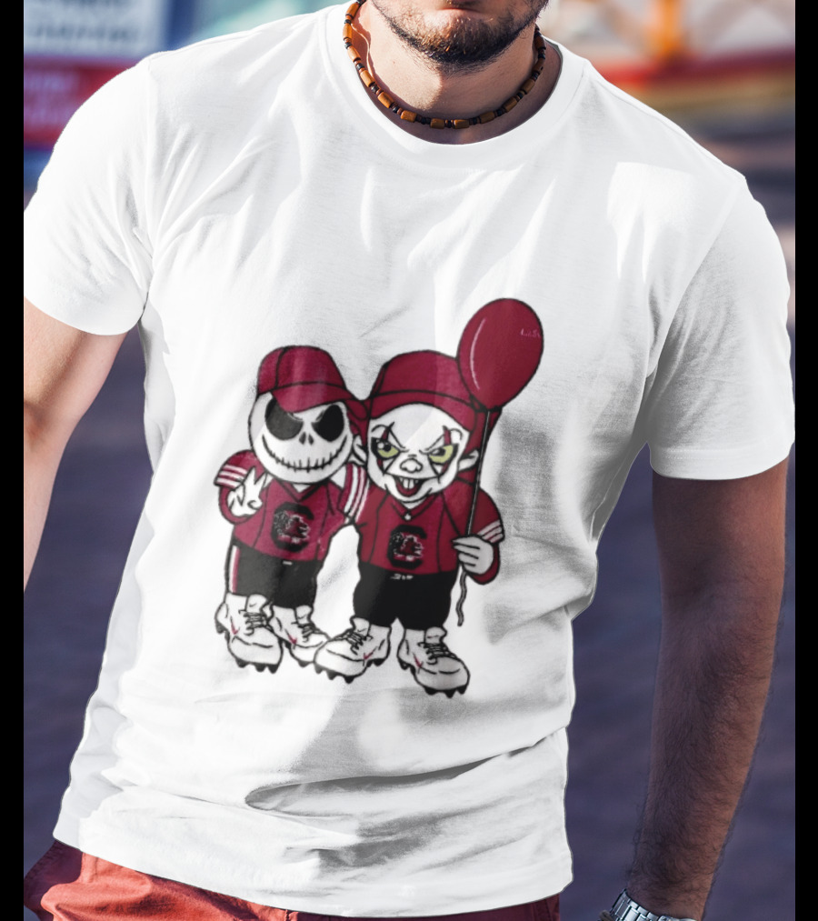 South Carolina Gamecocks NCAA Jack Skellington Pennywise Red Balloon Cartoon T-Shirt