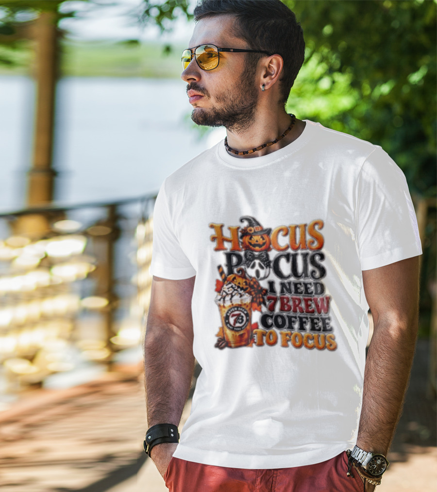 Hocus Pocus I Need 7 Brew Coffee To Focus Halloween Pumpkin Jack O' Lantern Drink T-Shirt