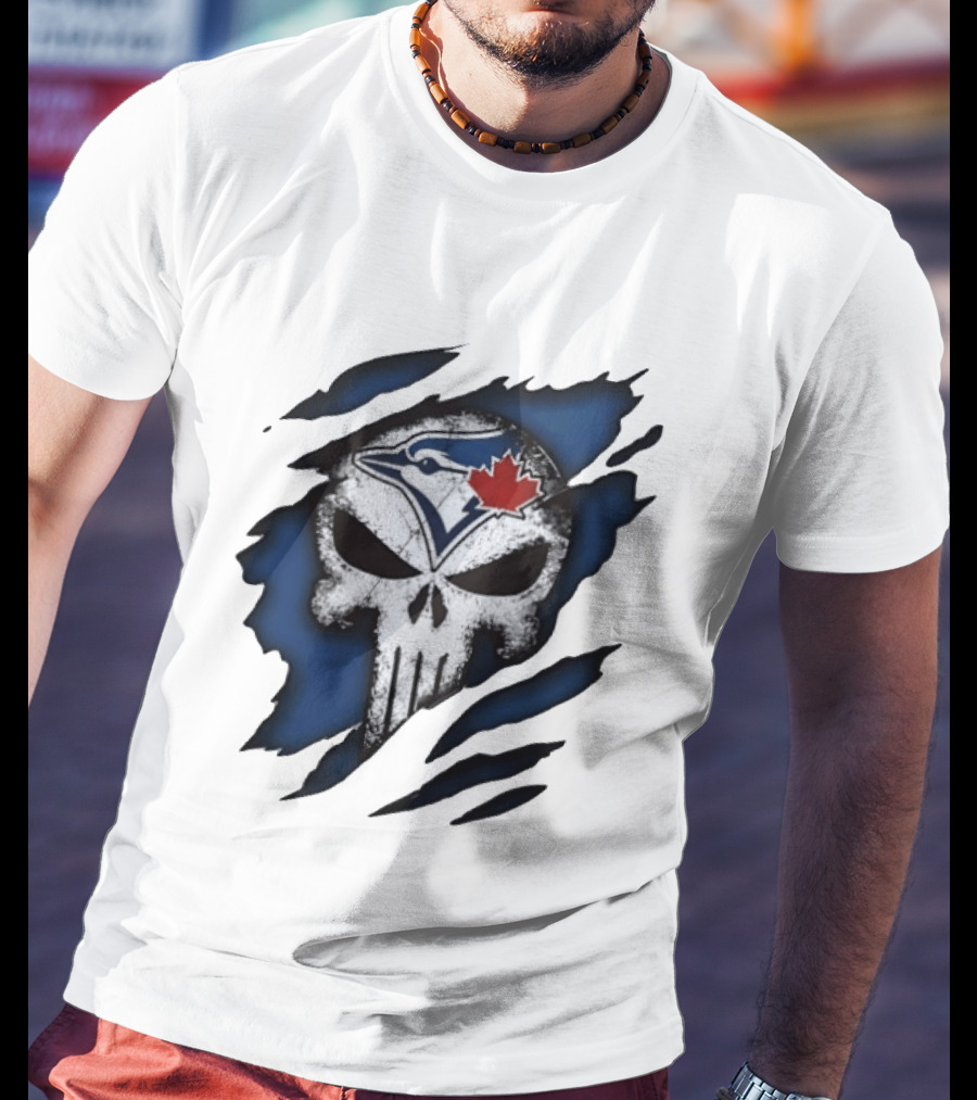 Toronto Blue Jays Punisher Skull Ripped Fabric Men's T-Shirt