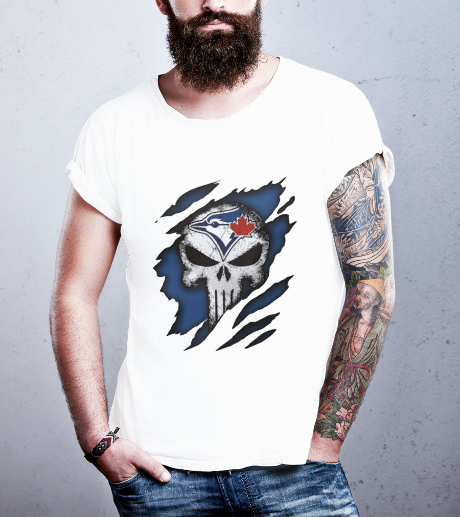 Toronto Blue Jays Punisher Skull Ripped Fabric Men's T-Shirt