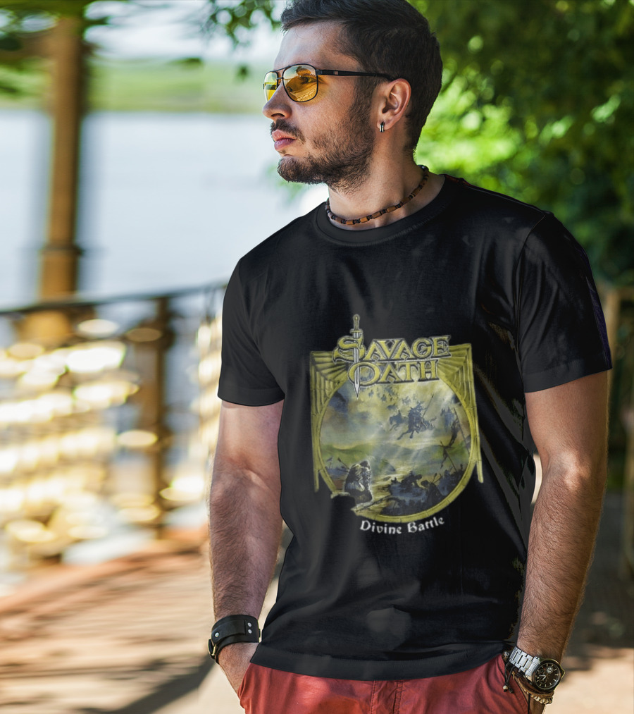 Savage Oath Divine Battle Ghostly Cavalry And Wounded Kneeling Knight T-Shirt