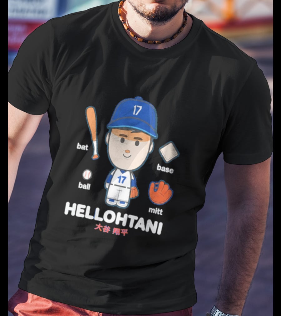 Shohei Ohtani Hellohtani Bat Ball Base Mitt 17 Blue Cap Baseball Player T-Shirt