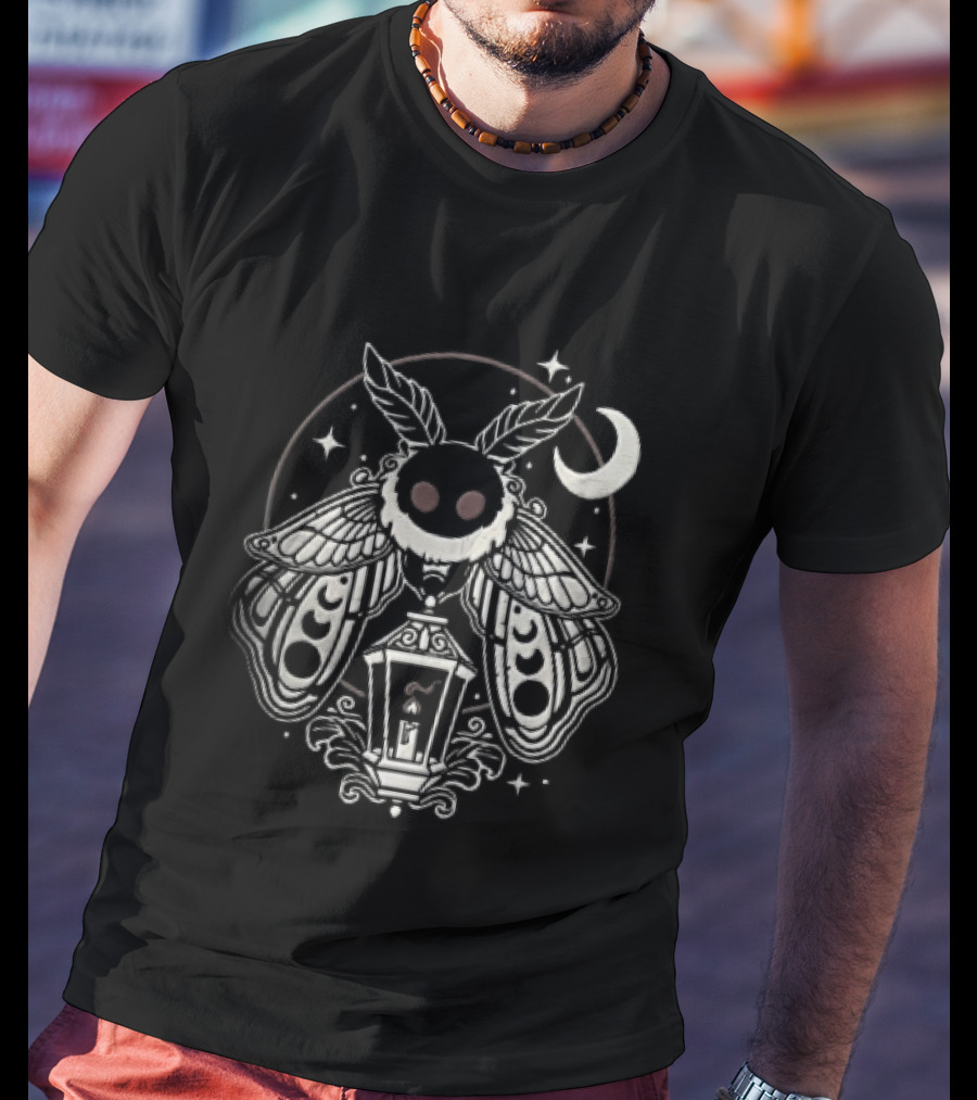 Mothman Red Eyes Candle Lantern Crescent Moon Stars T-Shirt