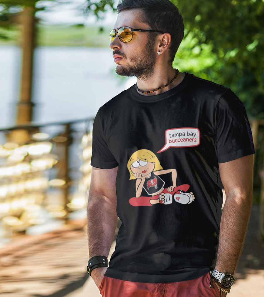 Tampa Bay Buccaneers Cartoon Blonde Girl Speech Bubble Red Pants T-Shirt