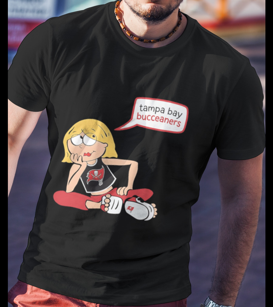Tampa Bay Buccaneers Cartoon Blonde Girl Speech Bubble Red Pants T-Shirt
