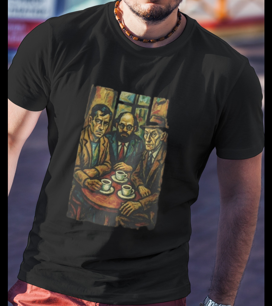 Three Men At A Table Drinking Coffee Expressionist Style Painting T-Shirt