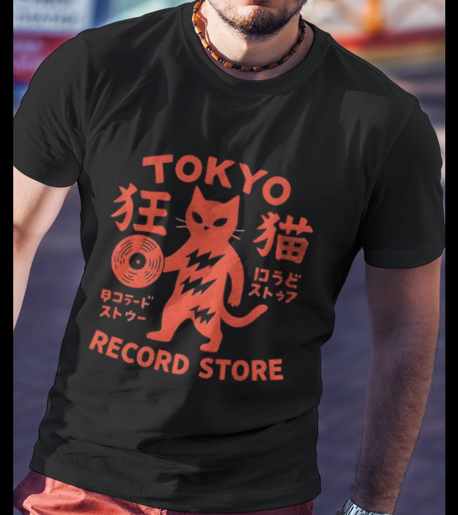 Tokyo Record Store Cat Vinyl Rock DJ Japan Band T-Shirt