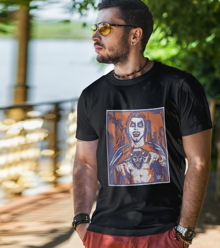 WWE Facepaint Wrestler At Liberty Statue Skyline With Demon Tattoo T-Shirt